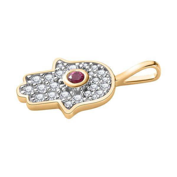 Afrikanischer Rubin (Fissure gefüllt), Weißer Zirkon Anhänger, 925 Silber vergoldet ca. 1.02 ct image number 4