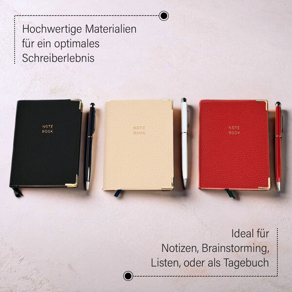 3tlg. Notiz- und Tagebuch Geschenkset mit Kugelschreiber, Schwarz, Elfenbeinfarben, Rot image number 4