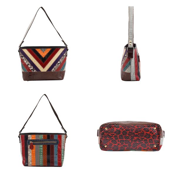 Chaos by Elsie - Umh&auml;nge-Patchworktasche aus echtem Leder mit Tiermuster, 25x11x22 cm, V-Muster image number 4