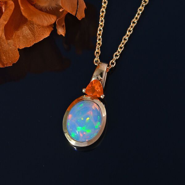 Natürlicher, äthiopischer Welo Opal, Feuer opal Schmuckset 925 Silber 750 Gelbgold Vermeil ca. 2,54 ct. image number 2