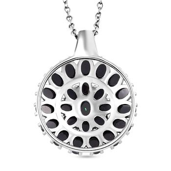 Simuliertes schwarzer Opal Anh&auml;nger mit Kette ca. 50 cm + 5 cm Extender, 316L Edelstahl