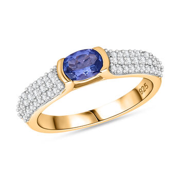 AA Tansanit und Zirkon-Ring, 925 Silber Gelbgold Vermeil  ca. 0,86 ct