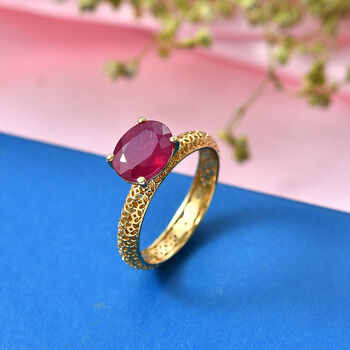 D'Joy AA Afrikanischer Rubin (Fissure gef&uuml;llt) Ring 925 Silber 750 Vergoldet (Gr&ouml;&szlig;e 17.00) ca. 2,71 ct