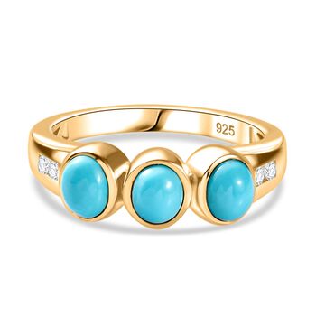 AA Amerikanischer nat&uuml;rlicher Sleeping Beauty T&uuml;rkis, Wei&szlig;er Zirkon Ring 925 Silber 750 Gelbgold Vermeil (Gr&ouml;&szlig;e 20.00) ca. 1.04 ct