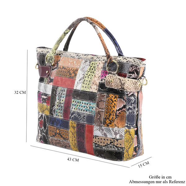 Chaos by Elsie: Patchwork Schultertasche aus 100% echtem Leder mit RFID Schutz, Gr&ouml;&szlig;e 43x15x32 cm, Punkt-Muster image number 7