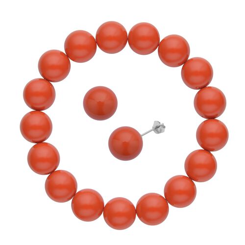 2er-Set, Rotes Muschelkernperlen-Armband und Ohrringe - 380 ct. image number 0