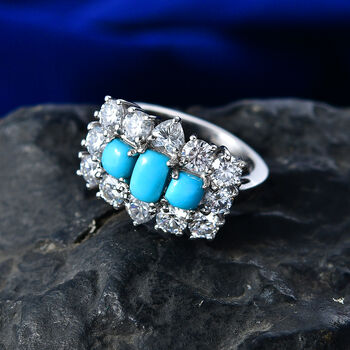 D'Joy Sleeping Beauty T&uuml;rkis Ring 925 Silber Rhodiniert (Gr&ouml;&szlig;e 19.00) ca. 3,56 ct