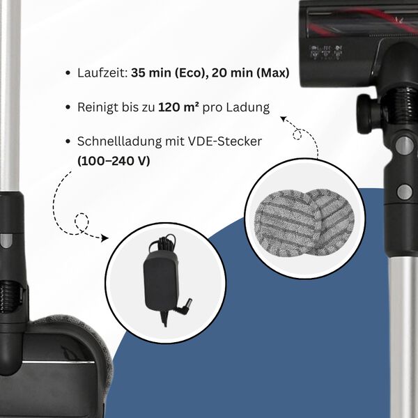 Akku-Staubsauger, BLDC Digitalmotor, 150W, 22,2V, Überhitzungs- und Staubschutz, Grau image number 3