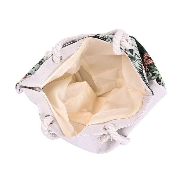 Jacquardgewebte Tasche aus Jute mit Futter, Reißverschluss und verstellbarer Kordel Riemen, 42x37x34 cm, Papagei image number 5