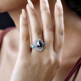 Weißer Büffel und Sleeping Beauty Türkis Ring - 6,37 ct.