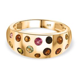 AA Mehrfarbiger-Turmalin Ring, 925 Silber, 750 Gelbgold Vermeil (Größe 18.00) ca. 1.00 ct