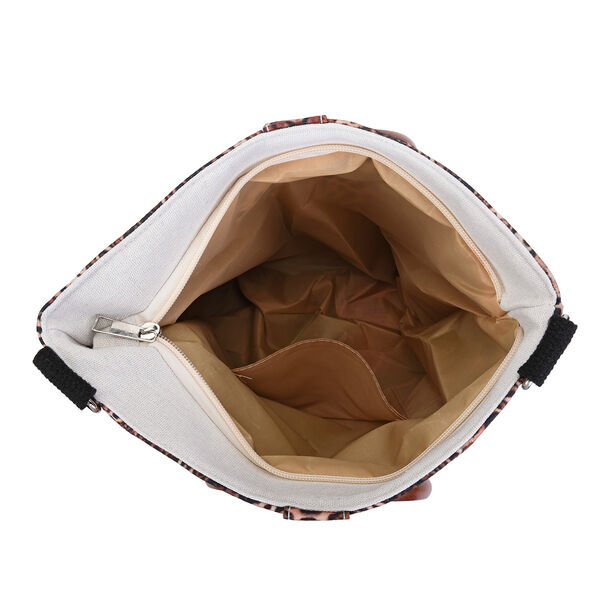 Handtasche mit Holzgriff, Tiger Muster, Gr&ouml;&szlig;e 32x12x29cm, Braun image number 3