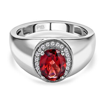 Roter Granat und wei&szlig;er Zirkon-Ring, reines Messing platiniert (Gr&ouml;&szlig;e 20.00) ca. 1,57 ct