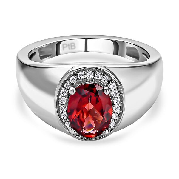 Roter Granat und wei&szlig;er Zirkon-Ring, reines Messing platiniert (Gr&ouml;&szlig;e 20.00) ca. 1,57 ct