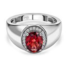 Roter Granat und weißer Zirkon-Ring, reines Messing platiniert (Größe 20.00) ca. 1,57 ct