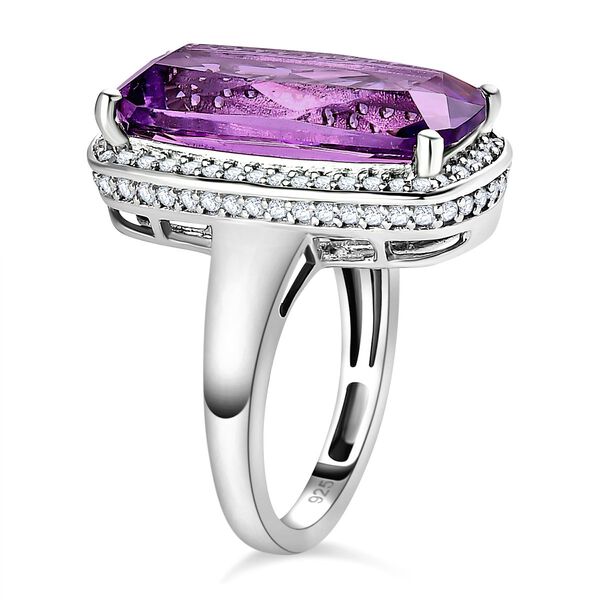 Afrikanischer Amethyst, weißer Zirkon Ring, 925 Silber platiniert, (Größe 21.00) ca. 15.57 ct image number 5