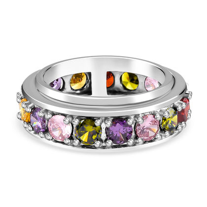 LUSTRO STELLA - Mehrfarbiger Zirkonia Spinning Ring, platiniert (Gr&ouml;&szlig;e 18.00)