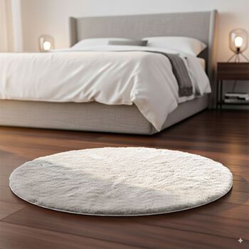 Weicher Langflor Teppich in Wolkenform mit Schaumstoffunterlage, Rund, 120cm, Wei&szlig;