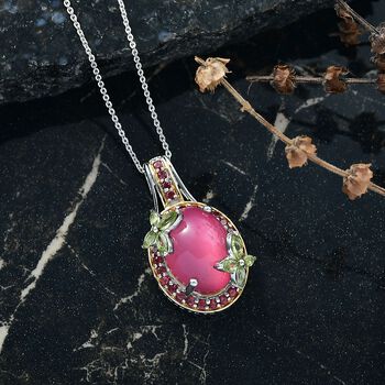 D'Joy Maulbeer Mondstein, Peridot Schmuckset ca. 50 cm 925 Silber rhodiniert, 925 Silber Rhodiniert und 750 Gelbgold Vermeil ca. 12.50 ct