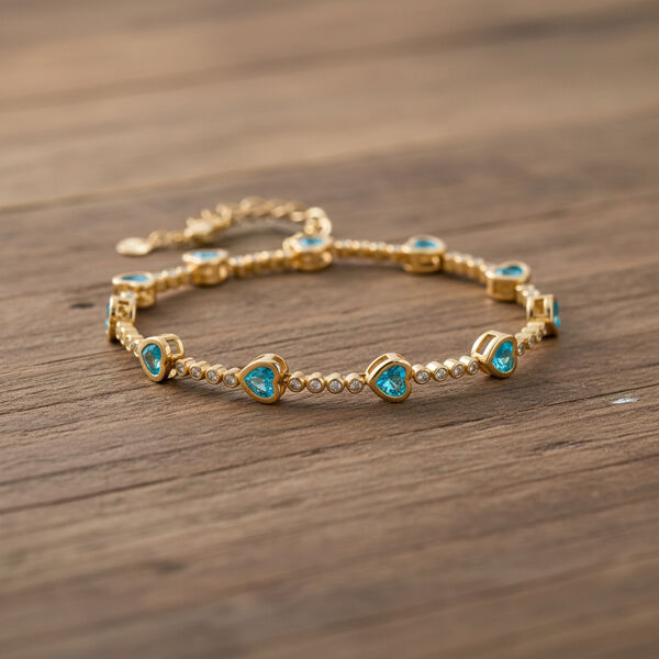 Blau Kristall Armband ca. 18.5 cm + 2.5 cm Extender, Nickelfreies Messing Vergoldet image number 2