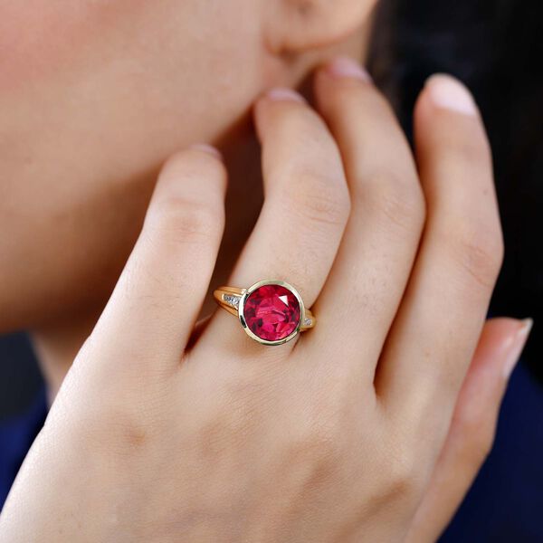 Magenta Rosa Quarz Triplette, wei&szlig;er Zirkon Ring, 925 Silber vergoldet (Gr&ouml;&szlig;e 16.00) ca. 5.34 ct image number 2