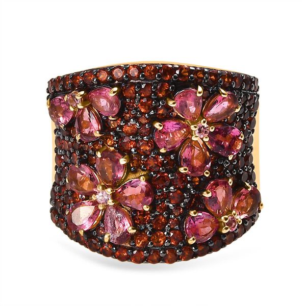 D'Joy Rosa Turmalin, Mosambik Granat Ring 925 Silber 750 Gelbgold Vermeil (Gr&ouml;&szlig;e 19.00) ca. 4,36 ct