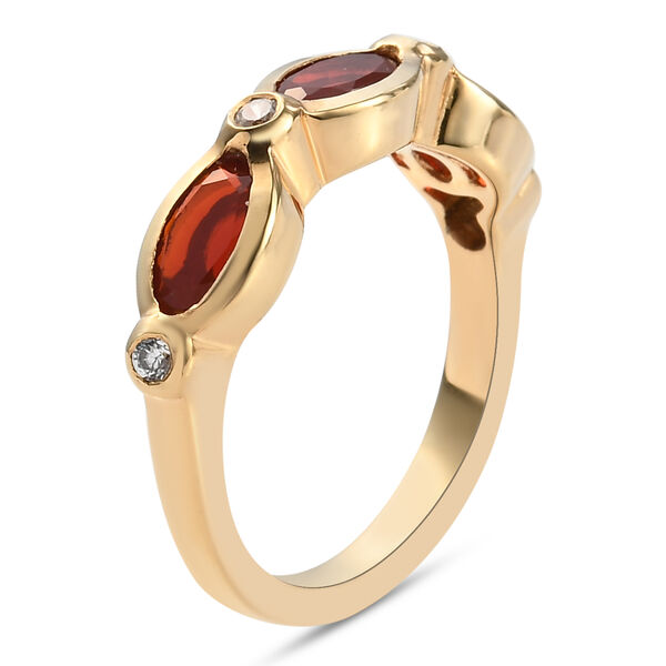 Mexikanischer Kirschfeueropal und Zirkon-Ring, 925 Silber Gelbgold Vermeil  ca. 1,04 ct image number 4