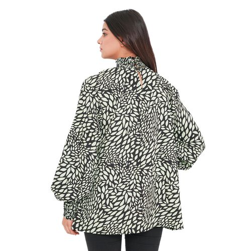 TAMSY - Damen Bluse mit Blatt- und Blumenmuster, Größe 40, Schwarz image number 1