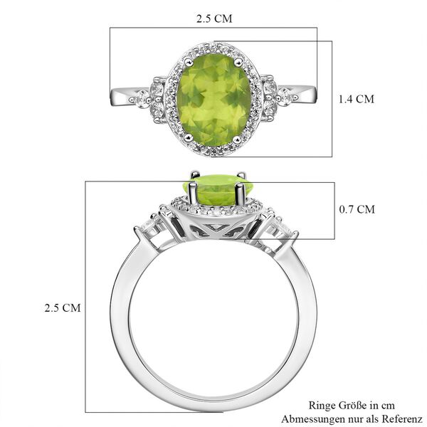 Natürlicher Peridot und Zirkon-Halo-Ring, 925 Silber rhodiniert, 3,15 ct. image number 7
