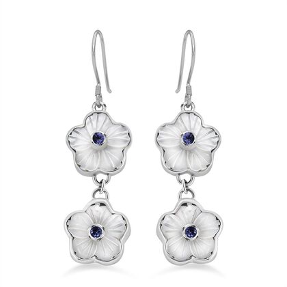 Sajen Silber - Afrikanischer Amethyst, Perlmutt Ohrringe 925 Silber ca. 0.44 ct