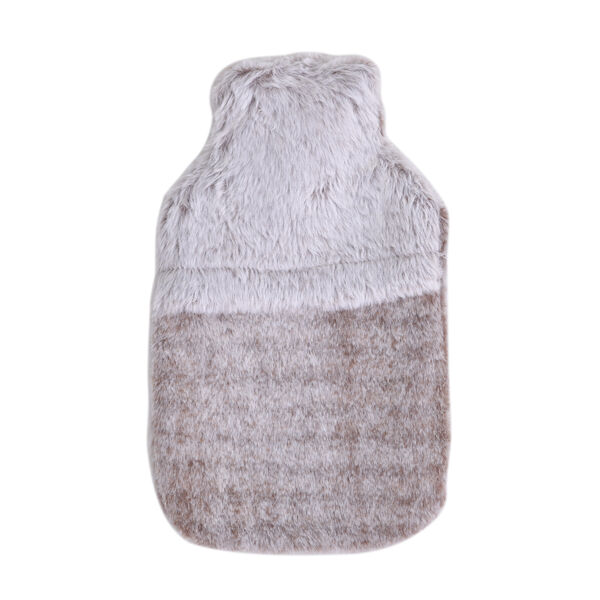 2er-Set Wärmflasche mit superweichem Kunstfell Plüschbezug, 2000ml, Größe 18x32 cm, Beige und Grau image number 2