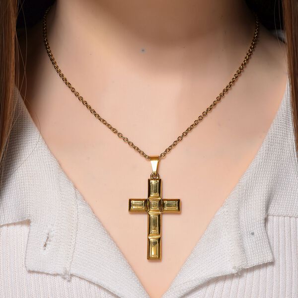Kreuz Anhänger mit Kette, Reiner Edelstahlca. 50 cm, Goldfarben image number 1