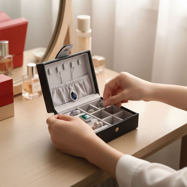 PU-Schmuckkästchen, 12x9,5x6,5cm, Schwarz image number 2