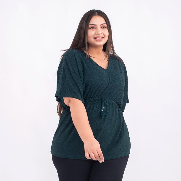 TAMSY Designer glitzer Tunika Bluse, One Size, Dunkelgrün image number 3