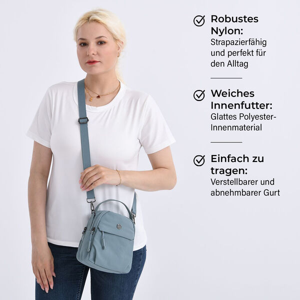 Nylon Crossbody Tasche in Blau mit Reißverschluss image number 3