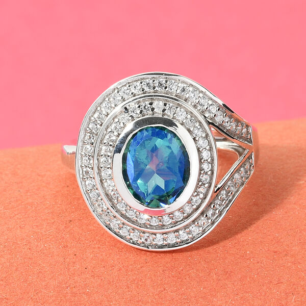 Pfau Triplett Quarz und Zirkon Ring 925 Silber platiniert  ca. 2,71 ct image number 2