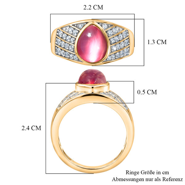 D'Joy Flamingo Mondstein, Wei&szlig;er Zirkon Ring 925 Silber 750 Gelbgold vermeil (Gr&ouml;&szlig;e 17.00) ca. 3,06 ct image number 5