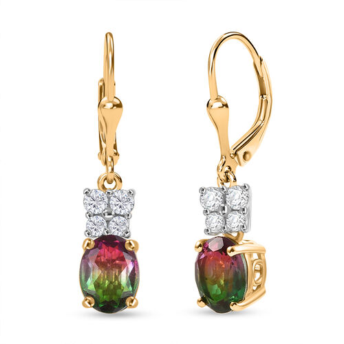 D’joy Wassermelonen Quarz Triplette, Weißer Zirkon Ohrringe 925 Silber platiniert und vergoldet ca. 3,18 ct. image number 0