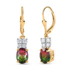 D’joy Wassermelonen Quarz Triplette, Weißer Zirkon Ohrringe 925 Silber platiniert und vergoldet ca. 3,18 ct.