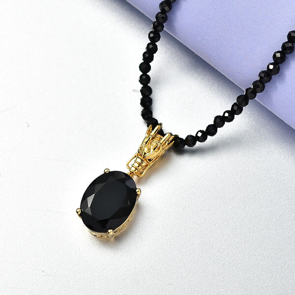 EverTrue AA schwarzer Glasachat Anh&auml;nger mit 50cm schwarze Spinell Kette - 51,37 ct. image number 1