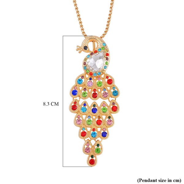 Kristall-Halskette mit Mehrfarbigem Pfau-Motiv aus Glas, ca. 70 cm, in Goldfarben image number 4