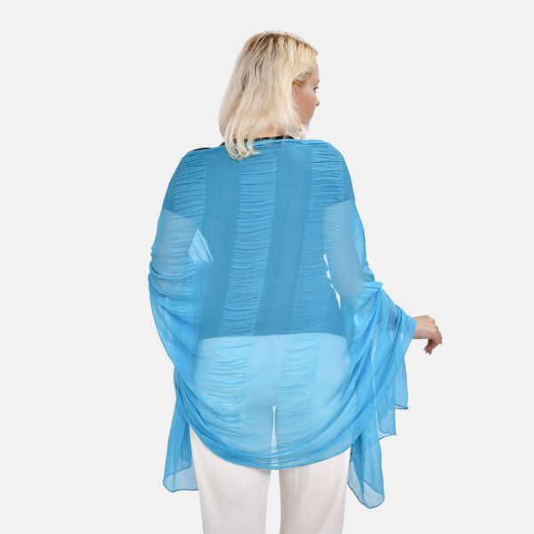 LA MAREY - 100% Maulbeeren-Seidenschal, Chiffon, 60x170 cm, Blau-Türkis image number 6