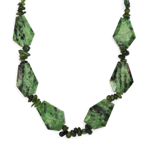 EVER TRUE Rubin Zoisite, Nephrit Halskette ca. 45 cm Nickelfreies Messing ca. 485.00 ct image number 3