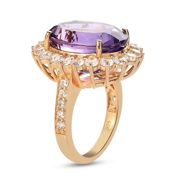 Marokkanischer Amethyst und Zirkon Halo Ring 925 Silber Gelbgold Vermeil  ca. 15,40 ct image number 4