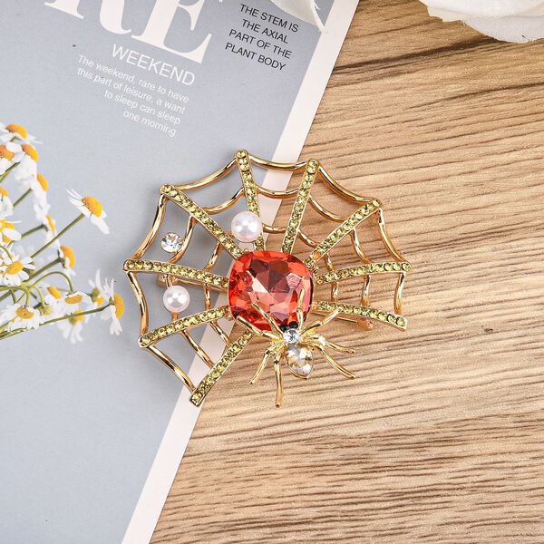 Kunststoff Perle, Mehrfarbiger Kristall Brosche  Gelb image number 2