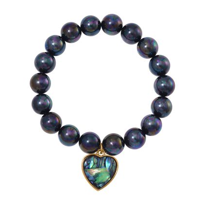 Pfaufarbene Muschelkernperle, Abalone Muschel flexbles Armband, vergoldet