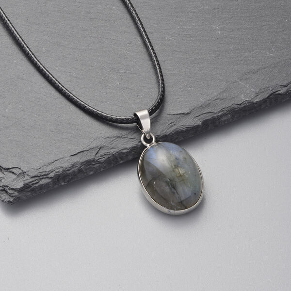 Labradorit-Anh&auml;nger mit Kette, 45+5 cm, Messing ca. 22,50 ct image number 2