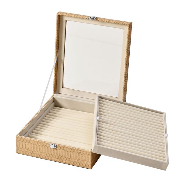 2-lagige Schlangenhaut-Design Ringkaste f&uuml;r 300 Ringe 30.5x27x8.5cm, Beige image number 5
