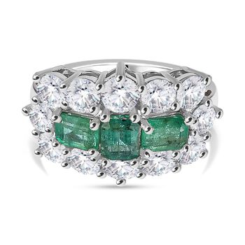 AAA Smaragd, Moissanit Ring 925 Silber rhodiniert (Gr&ouml;&szlig;e 17.00) ca. 3,31 ct