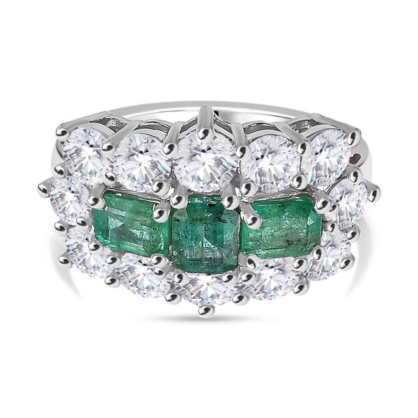 AAA Smaragd, Moissanit Ring 925 Silber rhodiniert (Gr&ouml;&szlig;e 17.00) ca. 3,31 ct